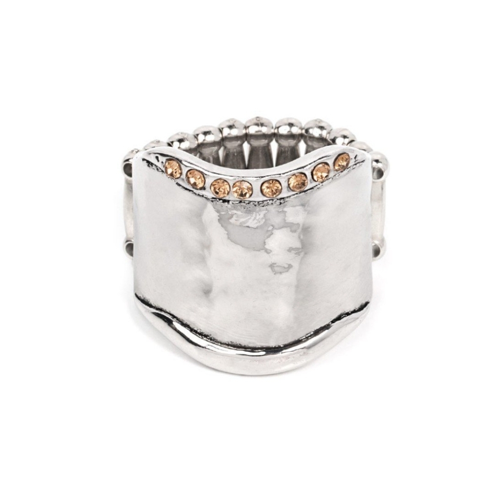 Elegant Silver and Gold-Toned Women's Ring Brilliantly BORDERED Fashion Jewelry
